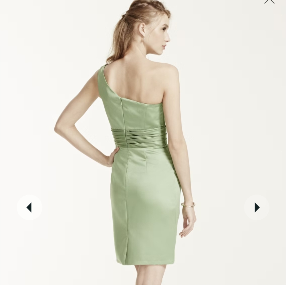David's Bridal Size 6, One Shoulder Satin Dress W/ Pleated Bodice, Truffle/Brown - Picture 5 of 5